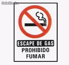 Cartel señalizacion escape de gas prohibido fumar