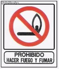 Cartel señalizacion prohibido hacer fuego y fumar