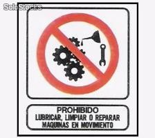 Cartel señalizacion prohibido lubricar, limpiar o reparar maquinas en movimiento