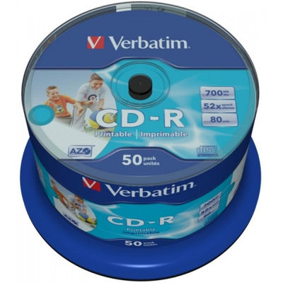 CD-R 80 Verbatim 52x DLP Inkjet white Full Surface 50er Cakebox 43438 - Foto 2