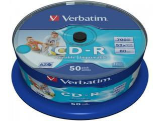 CD-R 80 Verbatim 52x DLP Inkjet white Full Surface 50er Cakebox 43438 - Foto 3