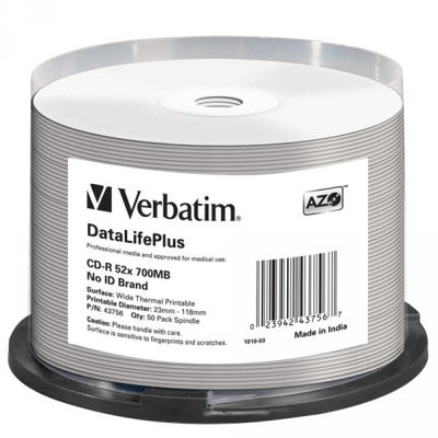 CD-R 80 Verbatim 52x DLP Thermo white Full Surface 50er Cakebox 43756 -04