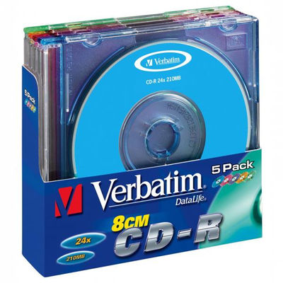 CD-r 8CM 24X 210MB Data life color 5 Pack verbatim