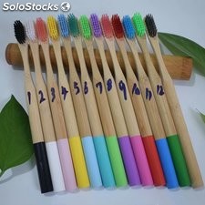 Cepillo de dientes de bambú mango redondo con estuche logotipo personalizado