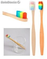 Cepillo dental en madera con cerdas en divertidos colores