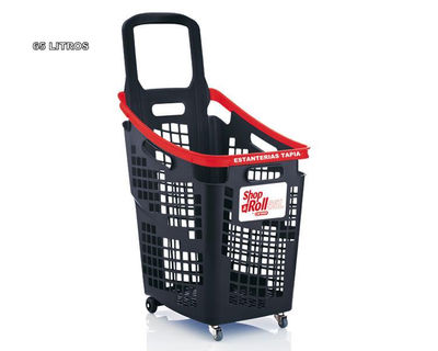 cesta de supermercado 65 litros con ruedas bicolor