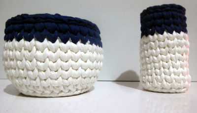 Cestos em Crochê - Branco e Azul - Foto 2
