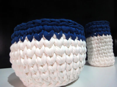 Cestos em Crochê - Branco e Azul - Foto 4