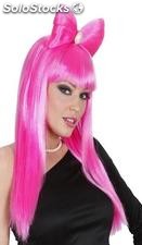 Cf. 4 peluca glam rock rosa con lazo y joya