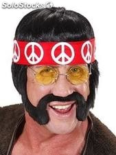 Cf. 4 peluca hippie con patilas, bigote y cinta