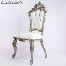 chaise baroque carved - colori: bois argenté et simili cuir blanc