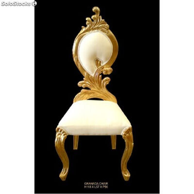 chaise baroque granada - colori: bois doré et simili cuir blanc