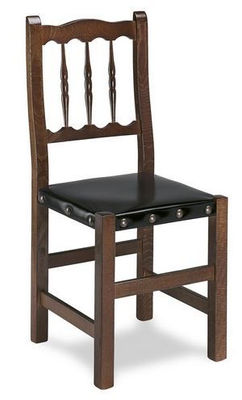 Chaise en bois de pin verni, siège de quenouilles, en bois, tapissé - Photo 2