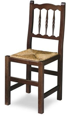 Chaise en bois de pin verni, siège de quenouilles, en bois, tapissé - Photo 3