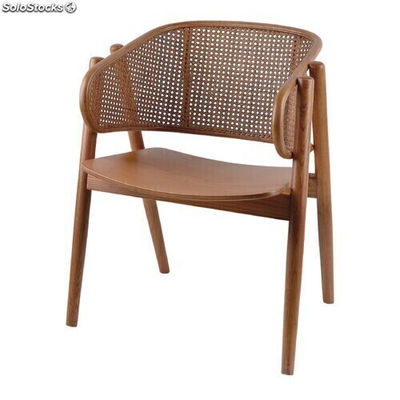 Chaise en bois et rotin style scandinave avec accoudoirs