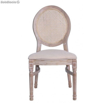 chaise médaillon bois cérusé dos canné