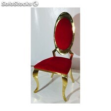 chaise médaillon metal or et velours rouge