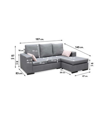 Chaiselongue reversible Redondela en gris, 187 cm (ancho) x 145 cm (fondo) x 87 - Foto 2