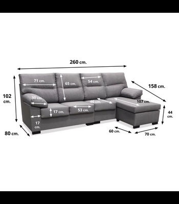 Chaiselongue reversible Tamara tapizado gris, 260cm(ancho) 145cm(fondo) - Foto 2