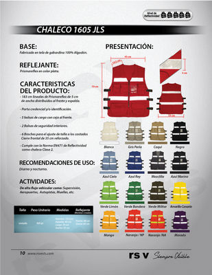 Chaleco Reflejante en Gabardina 100% Algodón Marca RsV-Safety Modelo 1605/JLS