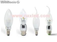 Chandelier 3w led candle bulb, e12/e14 base, frosted, flame-tip shape