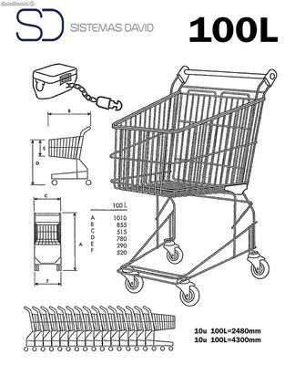 Chariot de supermarché de 100 litres. Chariot sans porte-bébé - Sistemas David - Photo 2