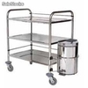 chariot en inox a 3 plateaux + poubelle