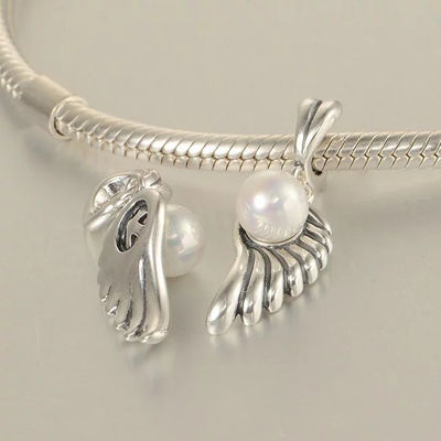 Charms plata ala de ángela con perla blanca sin cadena - Foto 3