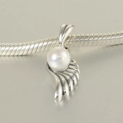 Charms plata ala de ángela con perla blanca sin cadena - Foto 4