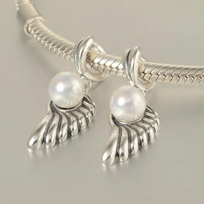 Charms plata ala de ángela con perla blanca sin cadena - Foto 5