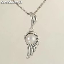 Charms plata ala de ángela con perla blanca sin cadena