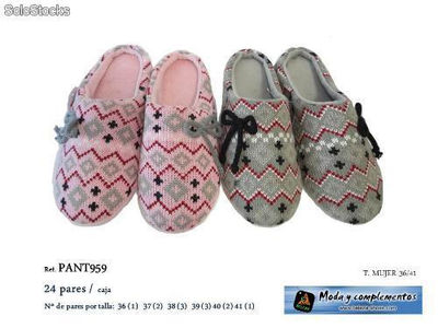 Chaussons tricot gris/rose