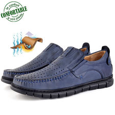 Chaussures médicales confortables respirante 100% cuir bleu