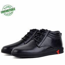 Chaussures mi- montantes pour homme 100% cuir extra confortable noir