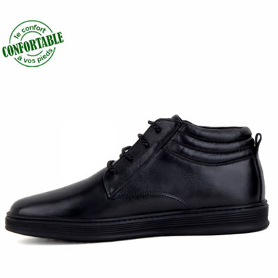 Chaussures mi- montantes pour homme 100% cuir extra confortable noir - Photo 2