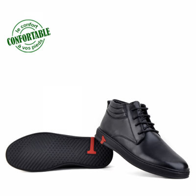 Chaussures mi- montantes pour homme 100% cuir extra confortable noir - Photo 3