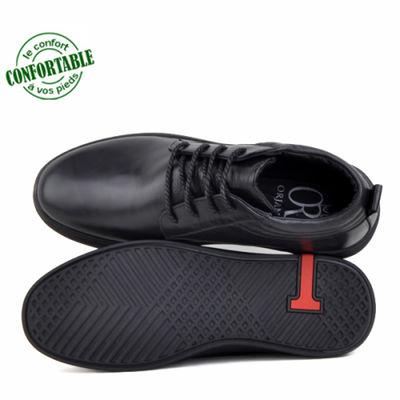 Chaussures mi- montantes pour homme 100% cuir extra confortable noir - Photo 4