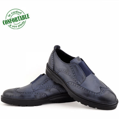 Chaussures pour homme extra confortable 100% cuir bleu - Photo 2
