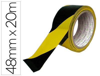 Cinta adhesiva q-connect de seguridad amarilla y negra 20 mt x 48 mm
