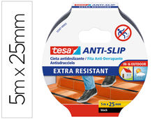 Cinta antideslizante adhesiva tesa uso interior / exterior color negro 5 mt x 25