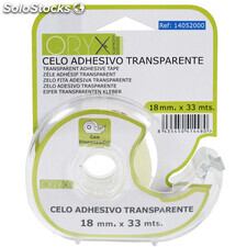 Cinta Celo Adhesivo Transparente 18 mm. x 33 Mts. Con Dispensador.