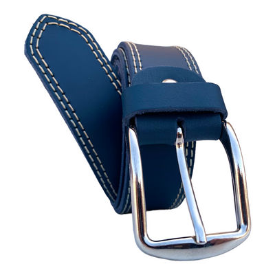 Cinturón de piel azul dos costuras arena