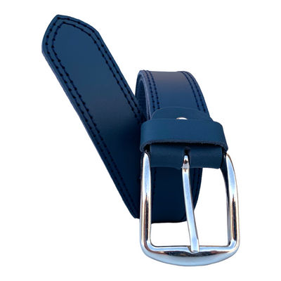Cinturon de piel azul dos costuras en su color