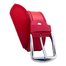 Cinturón de piel rojo dos costuras en su color