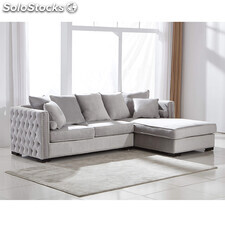 Classical Living Room Sectional Couch Furniture Set L-shape Velvet Fabric Sofas