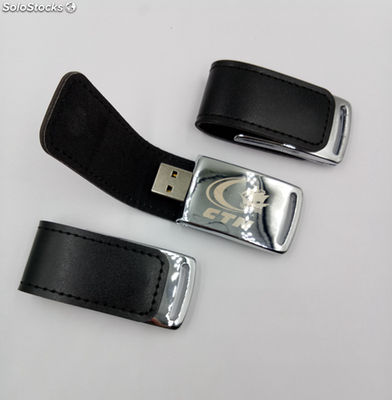 Clé USB en cuir PU noir avec marque personnalisée