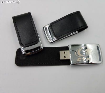 Clé USB en cuir PU noir avec marque personnalisée - Photo 3