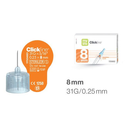 CLICKFINE aiguilles pour stylo d&#39;insuline 8 mm 100 pcs
