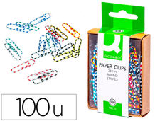 Clips colores rayados q-connect 28 mm caja de 100 unidades colores surtidos