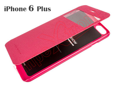 Coberta rosa tipo diario com janela pra Apple iPhone 6 Plus, 6 Plus S de 5.5